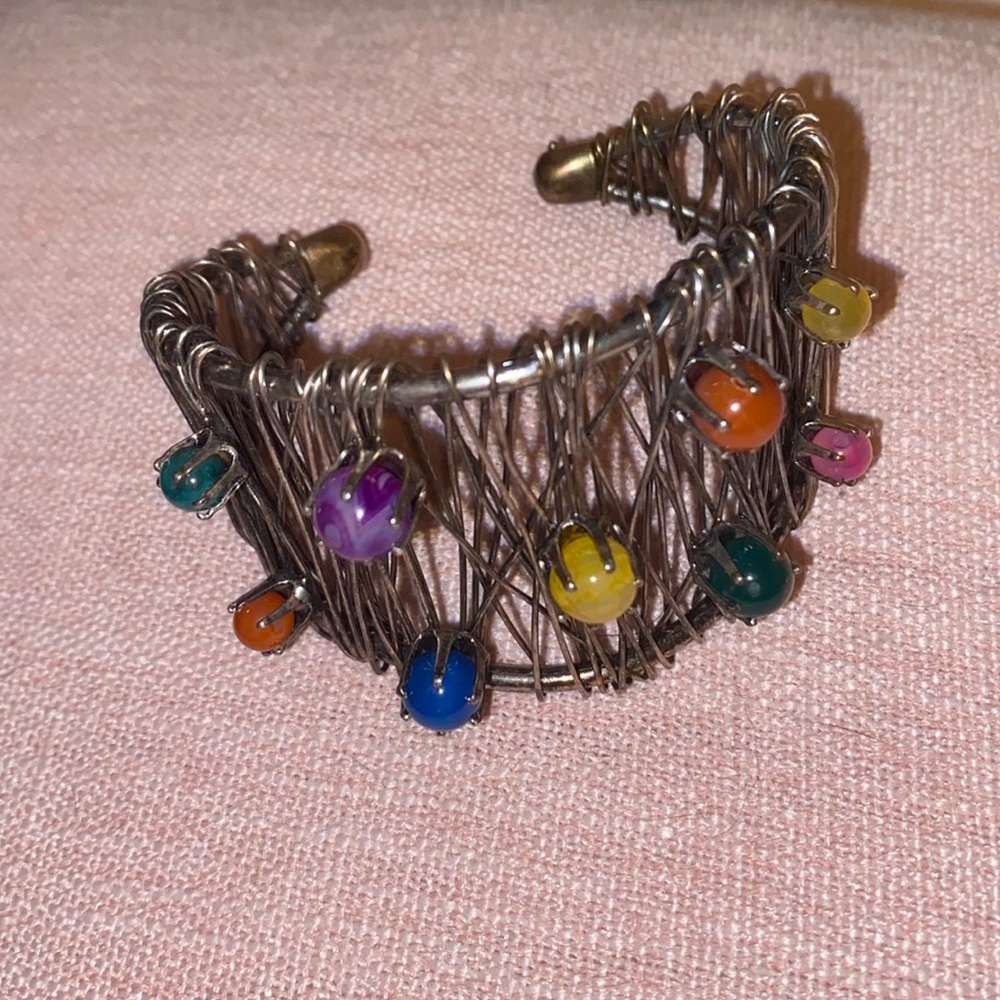 Unique Glass Bead & Wire cuff bracelet.